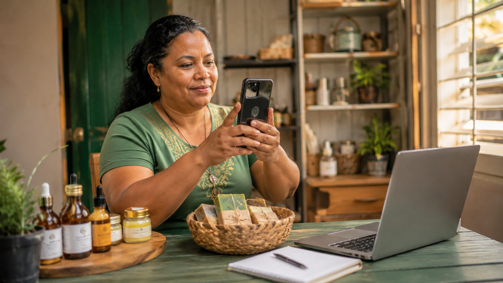 Ondernemer werkt online met telefoon en laptop